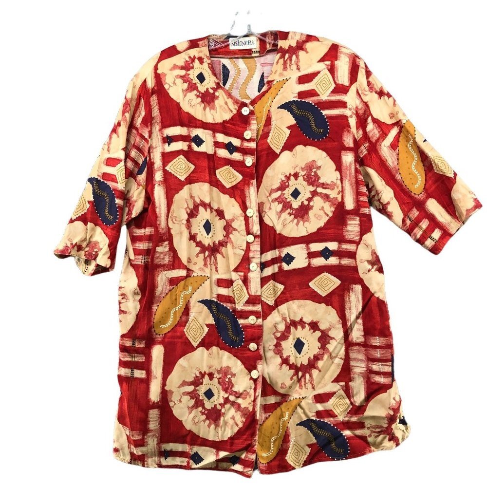Vintage Button Front Shirt Mens XL Short‎ Sleeve Printed Hawaiian Tropical Red